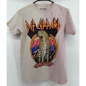 Def Leppard High N Dry Graphic T-Shirt Men's Tie Dye Beige Pink Band Music Small